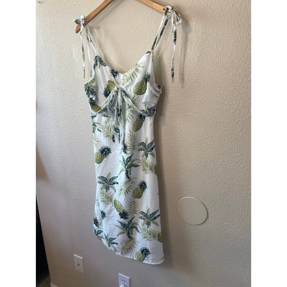 Promesa Tropical Pineapple Print Tie Front Spaghetti Strap Mini Dress Medium - Picture 3 of 15